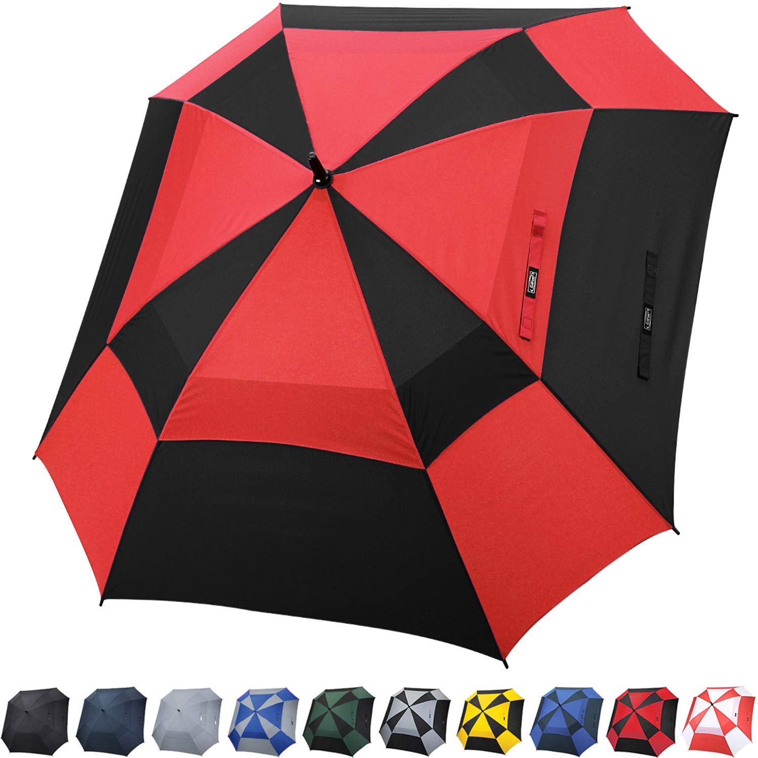 G4Free 62 Inch Quadratischer Golfschirm Übergroß Doppelt Überdachung für 2-4 Personen Großer Regenschirm Winddichter XXL Stockschirm Automatik Auf, Rot/Schwarz