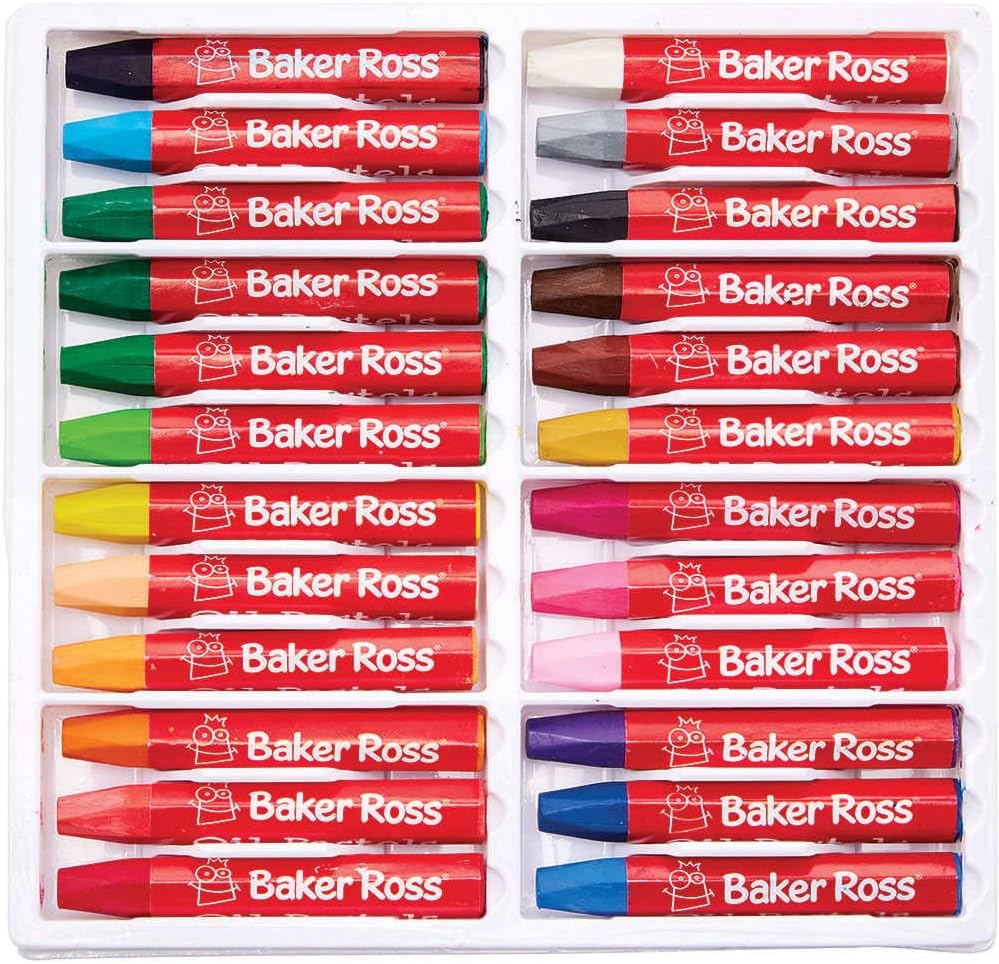Baker Ross FC843 Oil Pastels - Set of 24 Colours, Colouring and Drawing, Arts Supplies for Kids