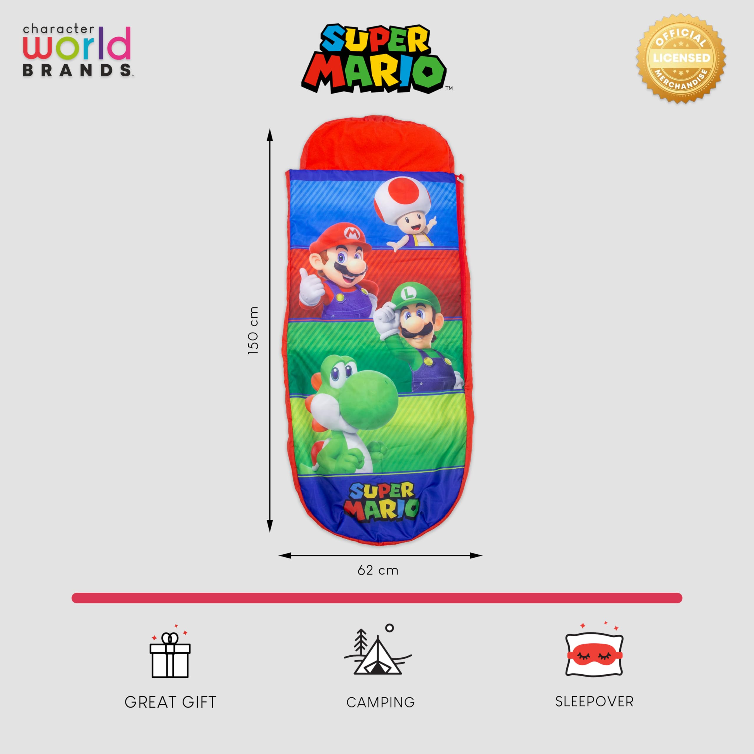 Nintendo Offiziell lizenzierte ReadyBed Luftmatratze | Aufblasbares Kinderbett mit integrierter Schlafsackfunktion und Pumpe | Design „Squad“ | Perfekt für Reisen, Camping oder Zuhause