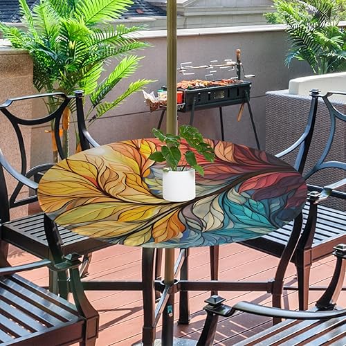 Miniatura 2 de Mantel redondo ajustable con agujero para paraguas, diseño de flores de cerezo para exteriores, con cremallera, mantel redondo elástico impermeable,