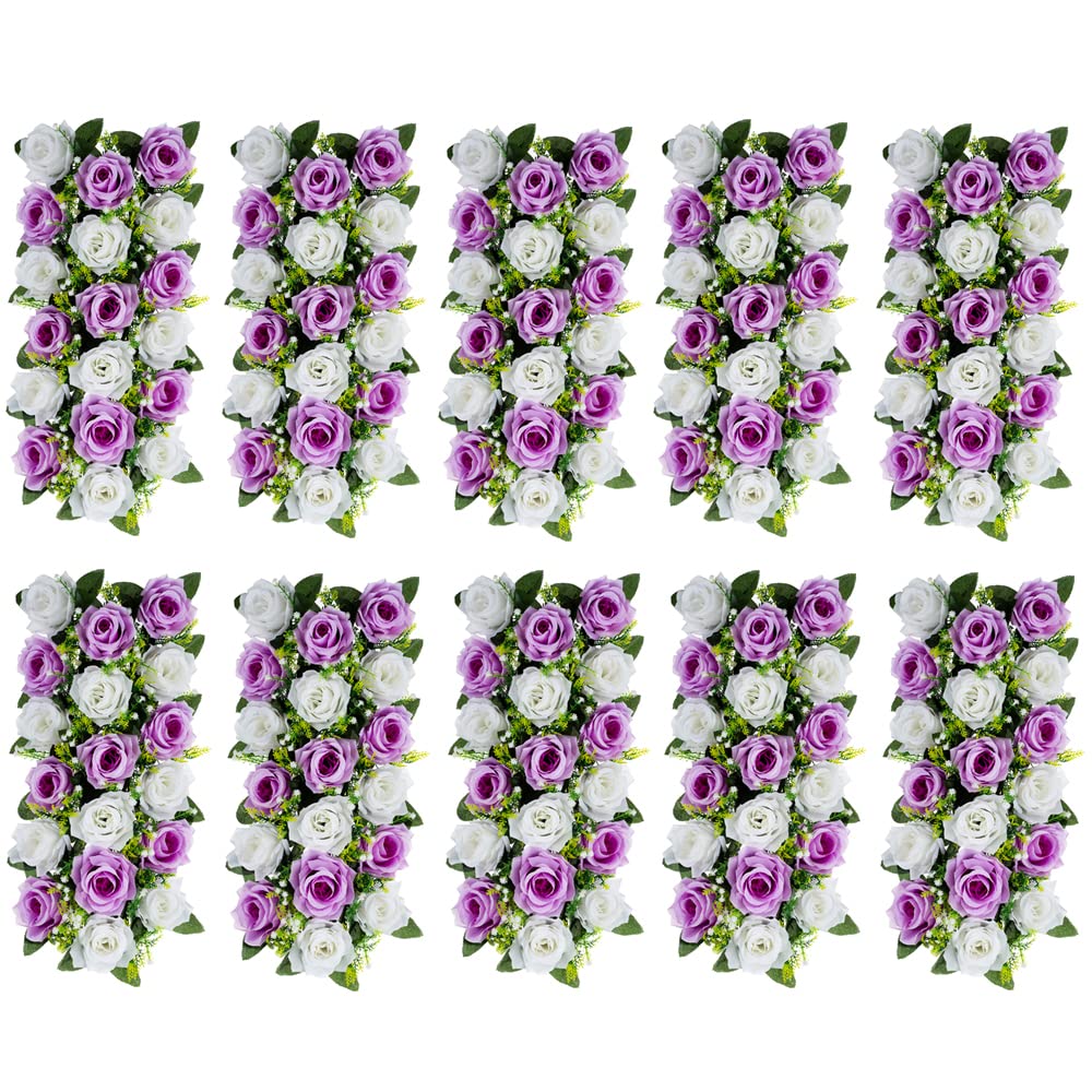 Inweder Flower Table Decoration for Wedding - 10 Pcs Artificial Table Flower Arrangement, Weeding Rose Floral Centerpieces for Reception, Table Runner, Dining Table, Living Room, Kitchen, Light Purple