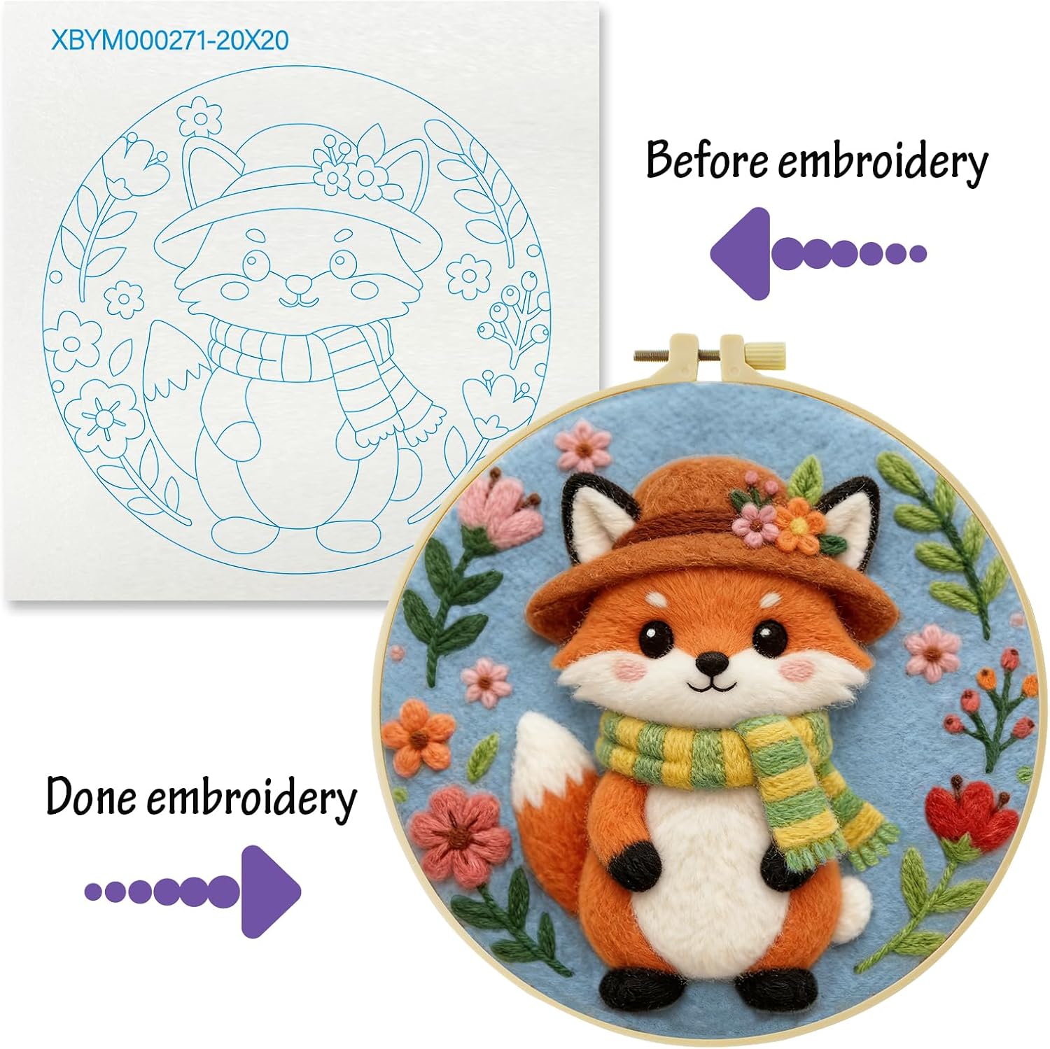 JOZYSH Animal Patterns DIY Wool Needle Felt Starter Kit, Beginner Needle Felt Kit with Wool Felt Bag, Felts Needles, Photo Frame, Foam Mat, Felts Cloth and Instructions for Home Decor (Fox)