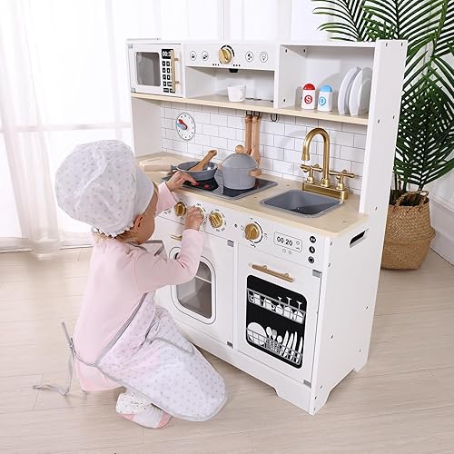 Miniatura 6 de OOOK Juego de cocina para niños, juego de cocina para niños con muchas características de juego, fregadero, horno, campana extractora, estufa,