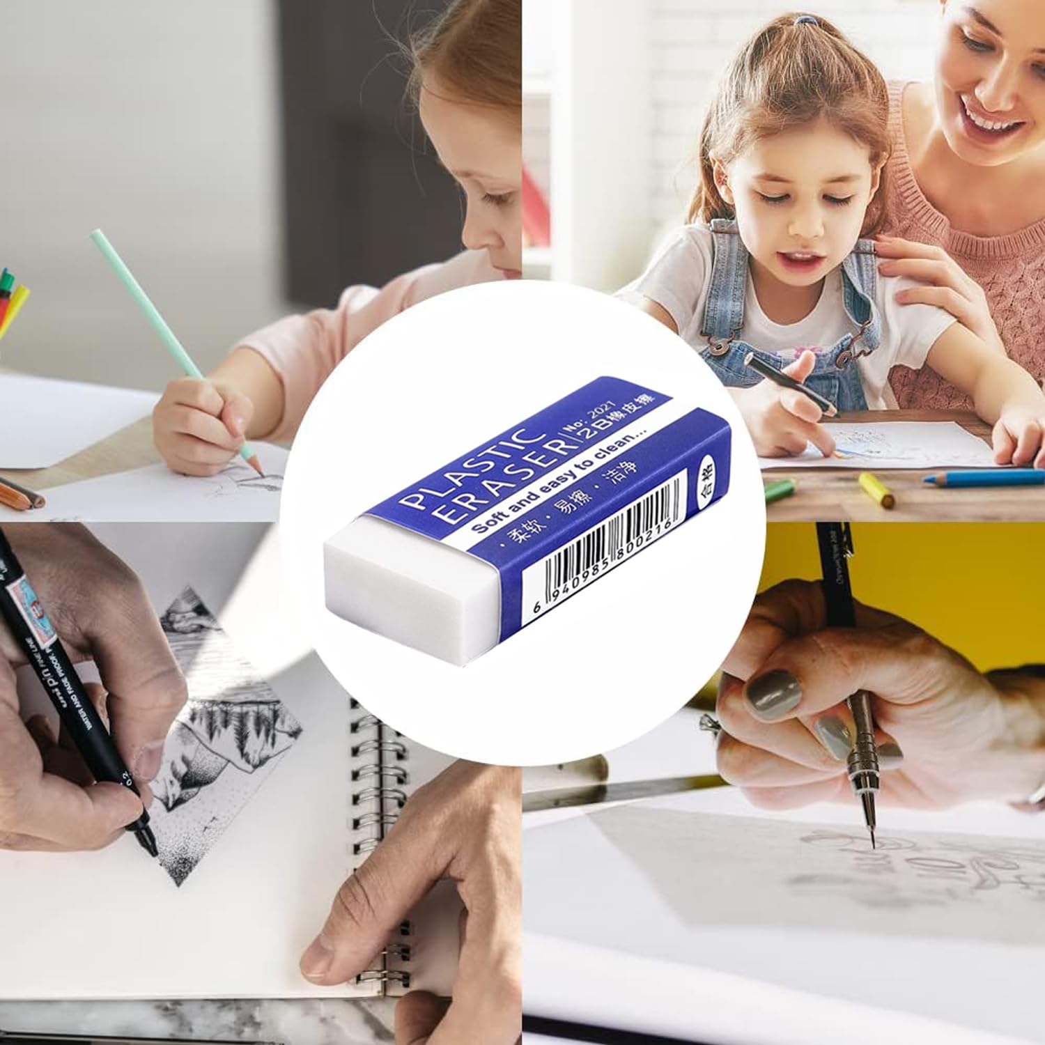Witte gum, zachte plastic gum, 2B potlood gum, plastic rubber klassieke gum, voor school, kantoor 20st