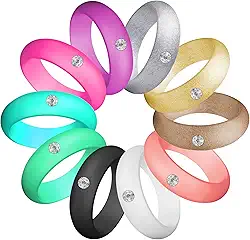 Silicone Diamond Wedding Ring, LUNIQI Silicone Band with Rhinestone for Women, Bling and Shine Diamond for Single or Married Women