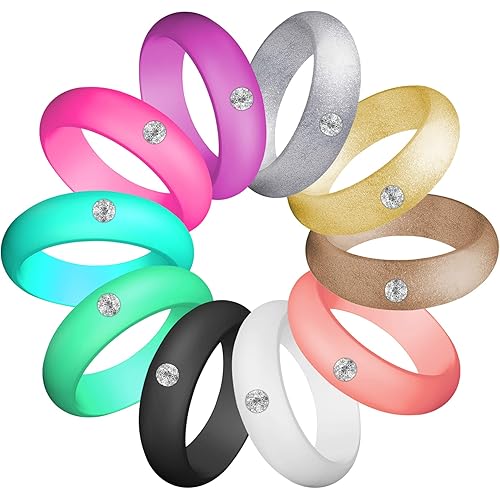 Silicone Diamond Wedding Ring, LUNIQI Silicone Band with Rhinestone for Women, Bling and Shine Diamond for Single or Married Women