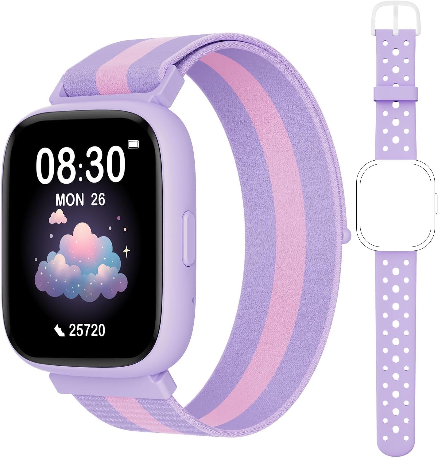 Smart Watch for Kids No Phone No APP Needed, 1.83" Fitness Tracker Watch with Pedometer, Step Counter， Heart Rate/Sleep Monitor, IP68 Waterproof, Puzzle Games for Girls Teens 5-12, Nylon