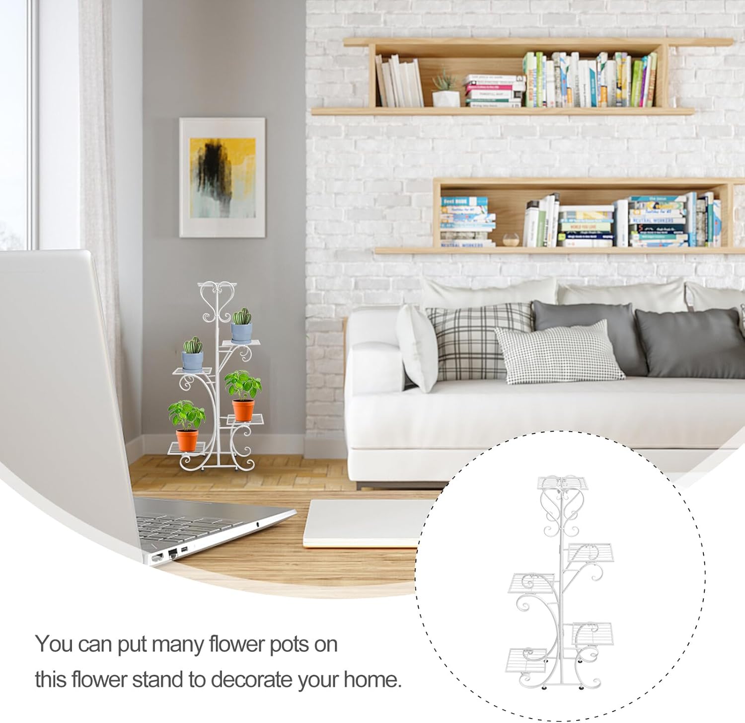 Veemoon Flower Iron Stand and Plant Pot Storage Rack for Indoor Balcony, Thickened Iron Material with Large Capacity White Flowerpot Shelf for Stable Plant Holder