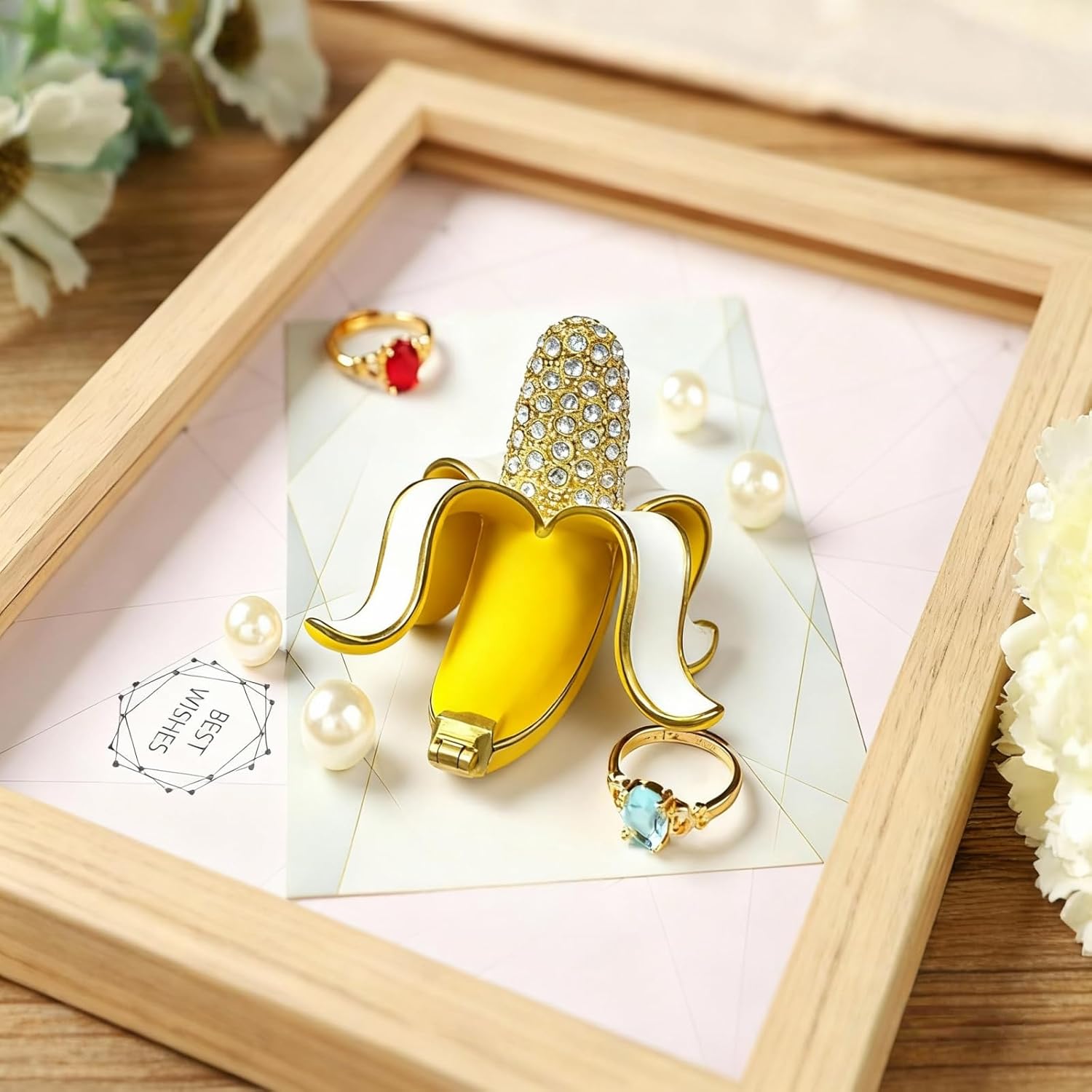 Metal Jewelry Box with Rhinestone Cute Banana Shape Vintage Trinket Storage Box Decorative with Magnetic Latching Keepsake Box for Earrings Necklaces Decor, Gift for Women Girls (Yellow)