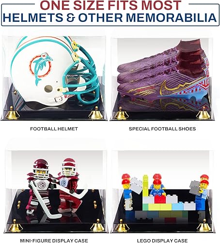 Miniatura 7 de Estuche de exhibición para casco de fútbol de tamaño completo con espejo en la parte trasera de acrílico negro con elevadores GLD P368