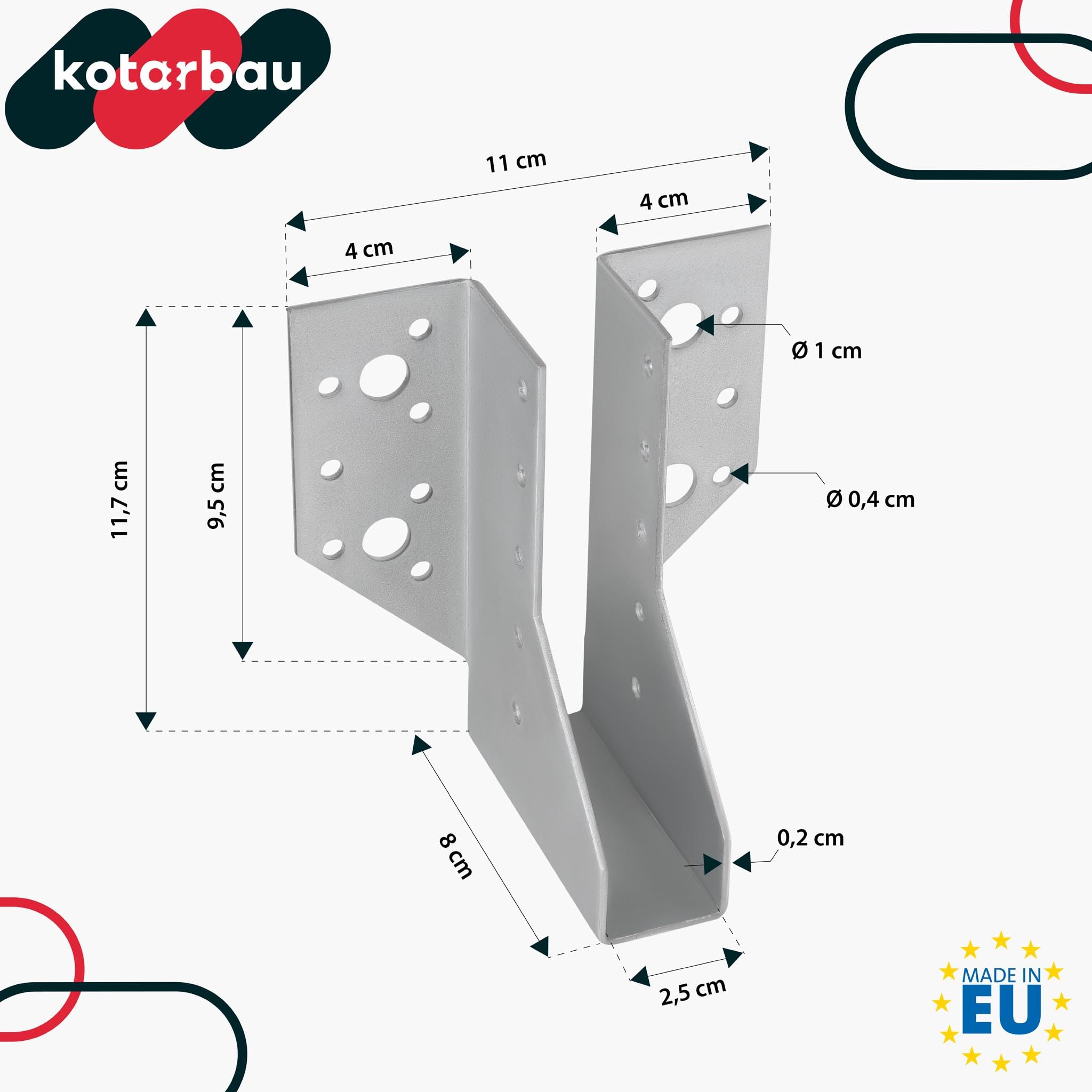 KOTARBAU Set di 10 scarpe per trave, 25 x 117 mm, connettori in legno in acciaio zincato