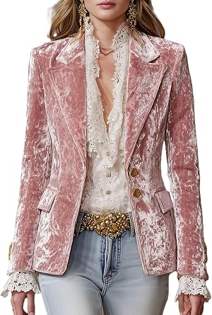Melliflo Womens Velvet Blazer Jacket Business Casual Button Up Cardigan Notch Lapel Blazer Dressy Work Office Suit Jackets
