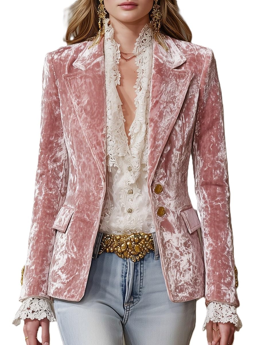 Melliflo Womens Velvet Blazer Jacket Business Casual Button Up Cardigan Notch Lapel Blazer Dressy Work Office Suit Jackets