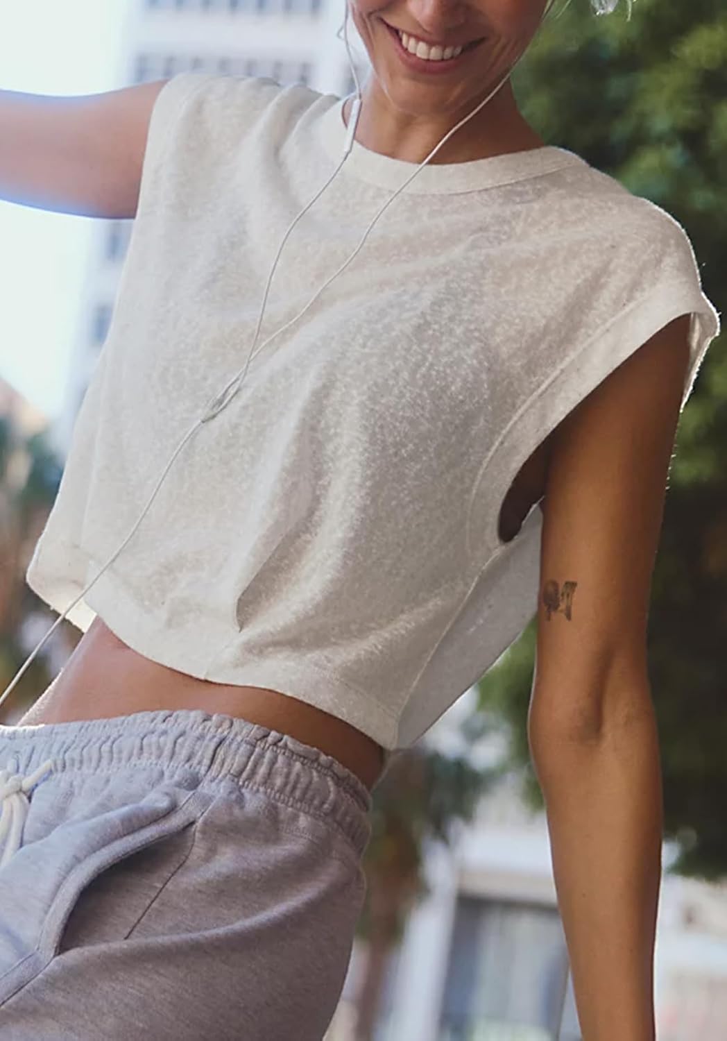 Jenkoon Womens Workout Tank Tops Summer Crew Neck Semi Sheer Tank Trendy Athletic Sleeveless Crop Shirts