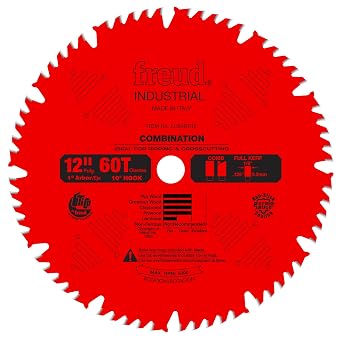 Freud Combination Blade - 12" Dia., 60 Teeth, .126" Kerf, Comb Grind