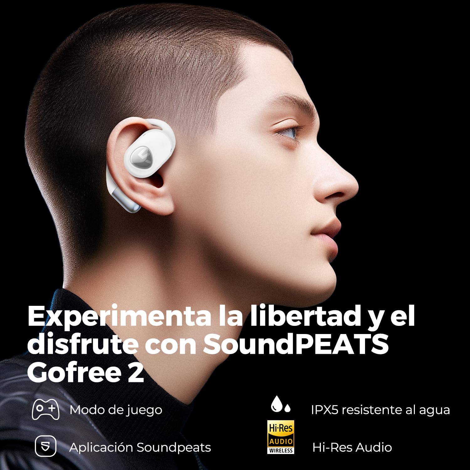 SoundPEATS GoFree 2 Auriculares Bluetooth 5.3 Auriculares Deportivos Bluetooth con Ganchos para Las Orejas Códec LDAC de Audio de Hi-Res, Controlador Multipunto de 16,2 mm, 35 Horas, Diseño Ligero