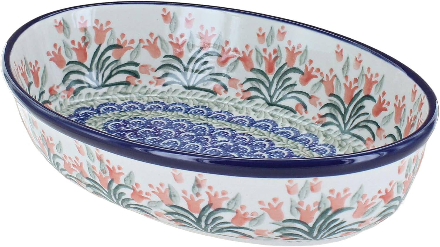 Blue Rose Polish Pottery - Orange Spring Tulip Small Oval Baking Dish - 9.25" x 6" - Unique, Dishwasher Safe, & Durable Bakeware