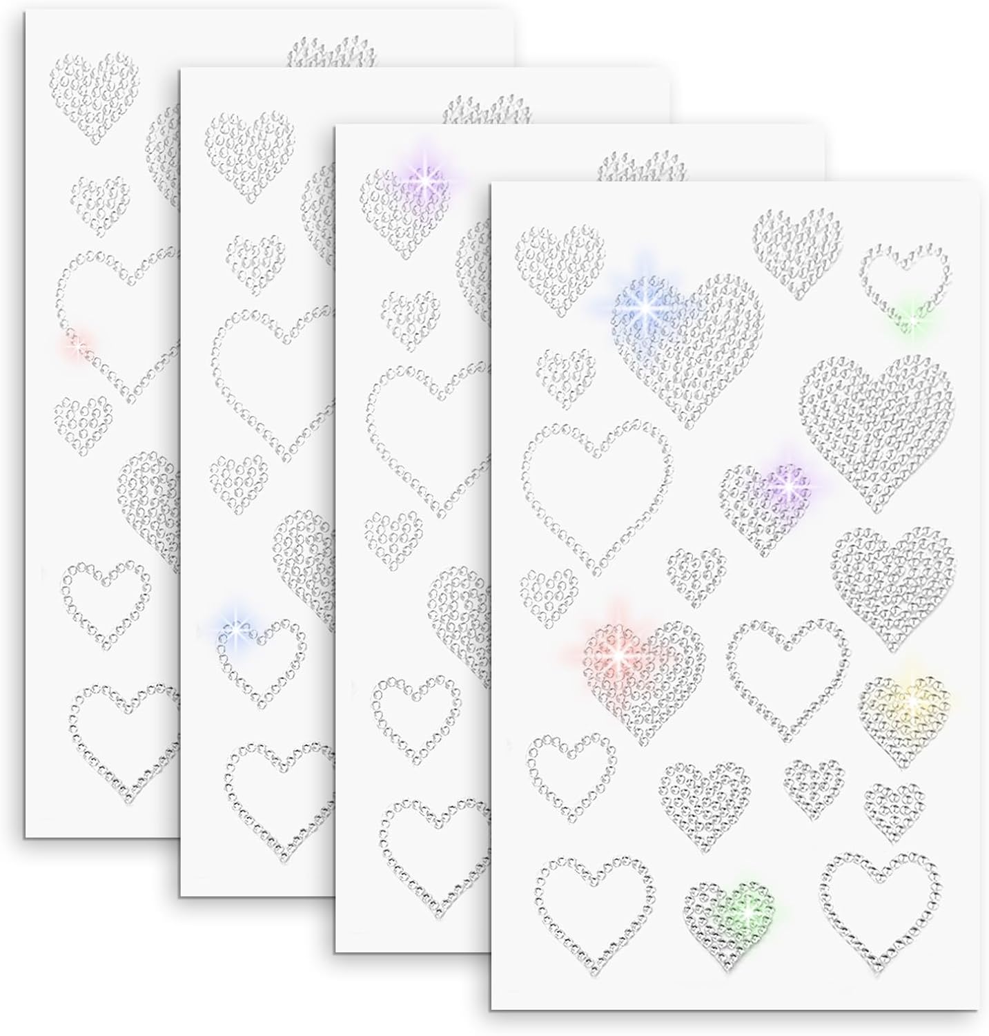 84 Pieces Rhinestone Star/Heart Gem Stickers, Glitter Self-Adhesive Crystal Car Decor Stickers, Window Car Decal Accessories, Laptop Luggage DIY Decoration (4PCS Heart Stickers)
