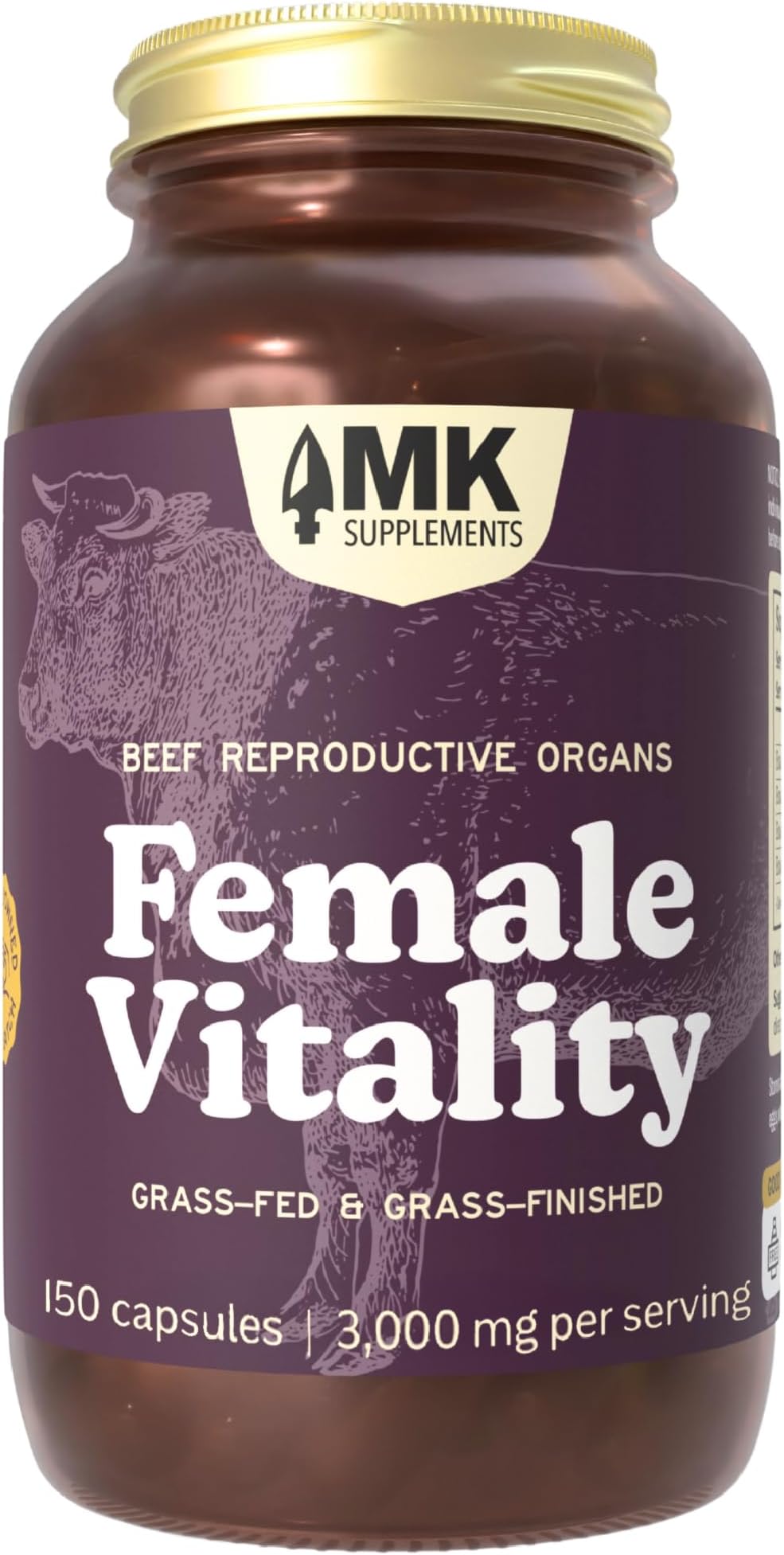 MK Supplements Female Vitality | Grass-Fed Beef Organs for Women | Spleen, Uterus, Ovaries, Fallopian Tubes & Kidney | No Phytoestrogens | 150 Capsules