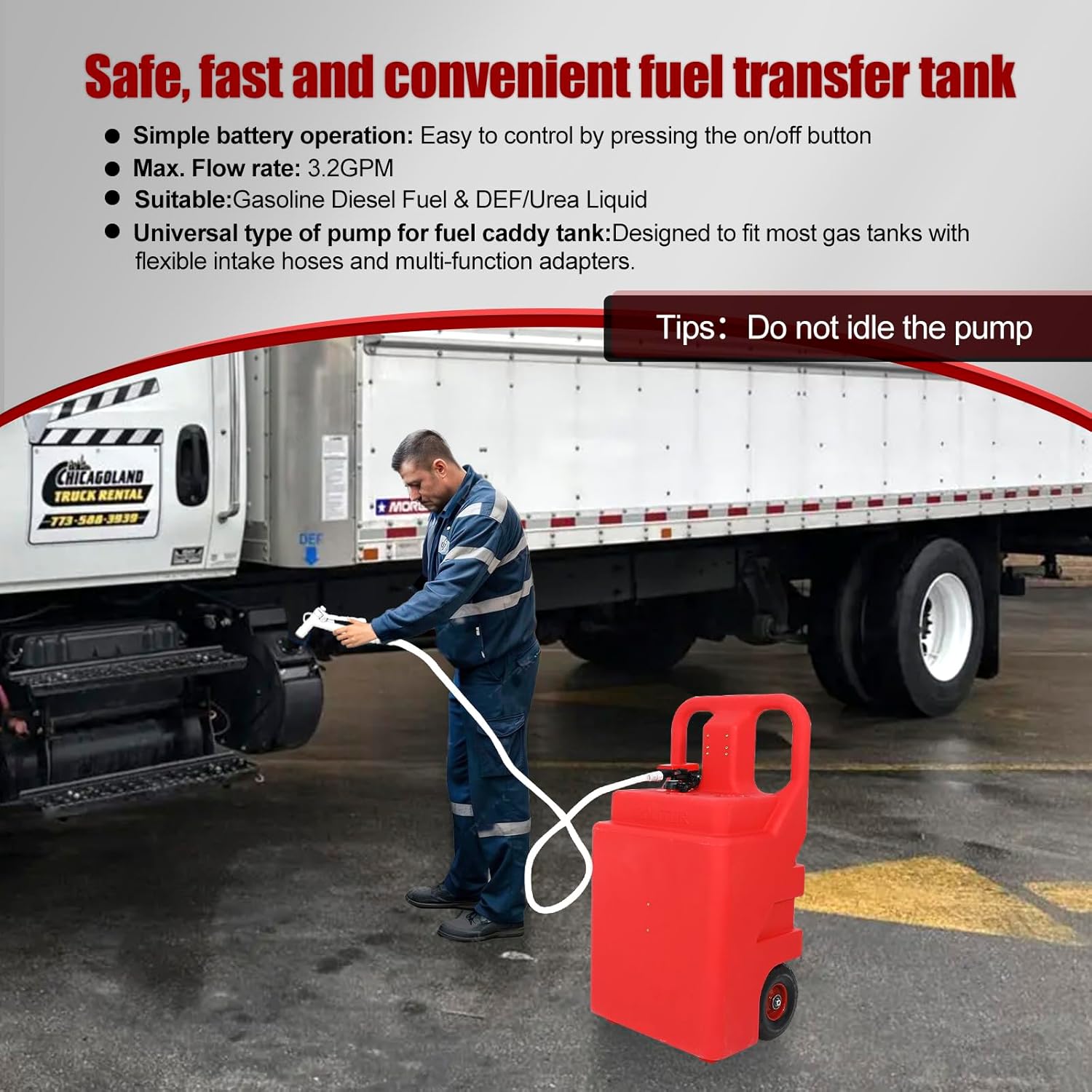 32 Gallon Portable Fuel Caddy Tank with 3.2GPM Automatic Transfer Pump ，12V / 4AA Battery Powered，6.5 ft Hose Diesel Transfer Tank for Gasoline Diesel Fuel & DEF/Urea Liquid