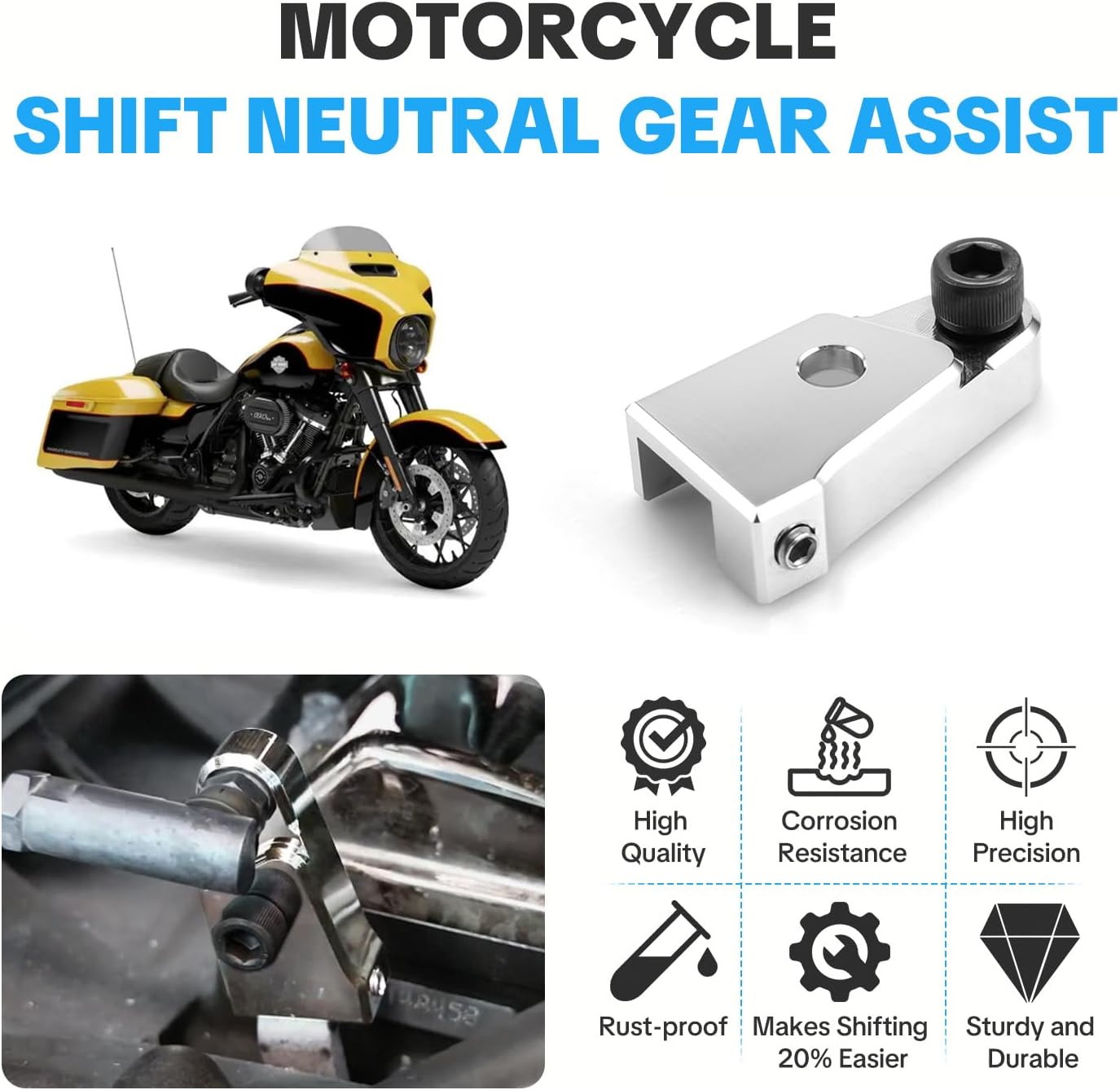 Motorcycle Shift Neutral Gear Assist Compatible with Harley Touring Softail Dyna Twin Cam Models (Chrome)