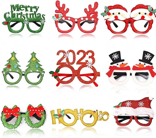 MEMOVAN Christmas Party Favors Christmas Glasses Frame Costume Eyeglasses Xmas Decorations Christmas Photo Booth Props for Christmas New Year Party