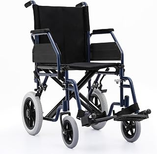 monicare Folding Transport Wheelchair, Heavy-Duty Wheel Chair with Flip-Back Armrest and Swing-Away Footrest, 17 Inch Wide Seat Transport Chair for Adults Seniors, 300Lbs Capacity, Blue