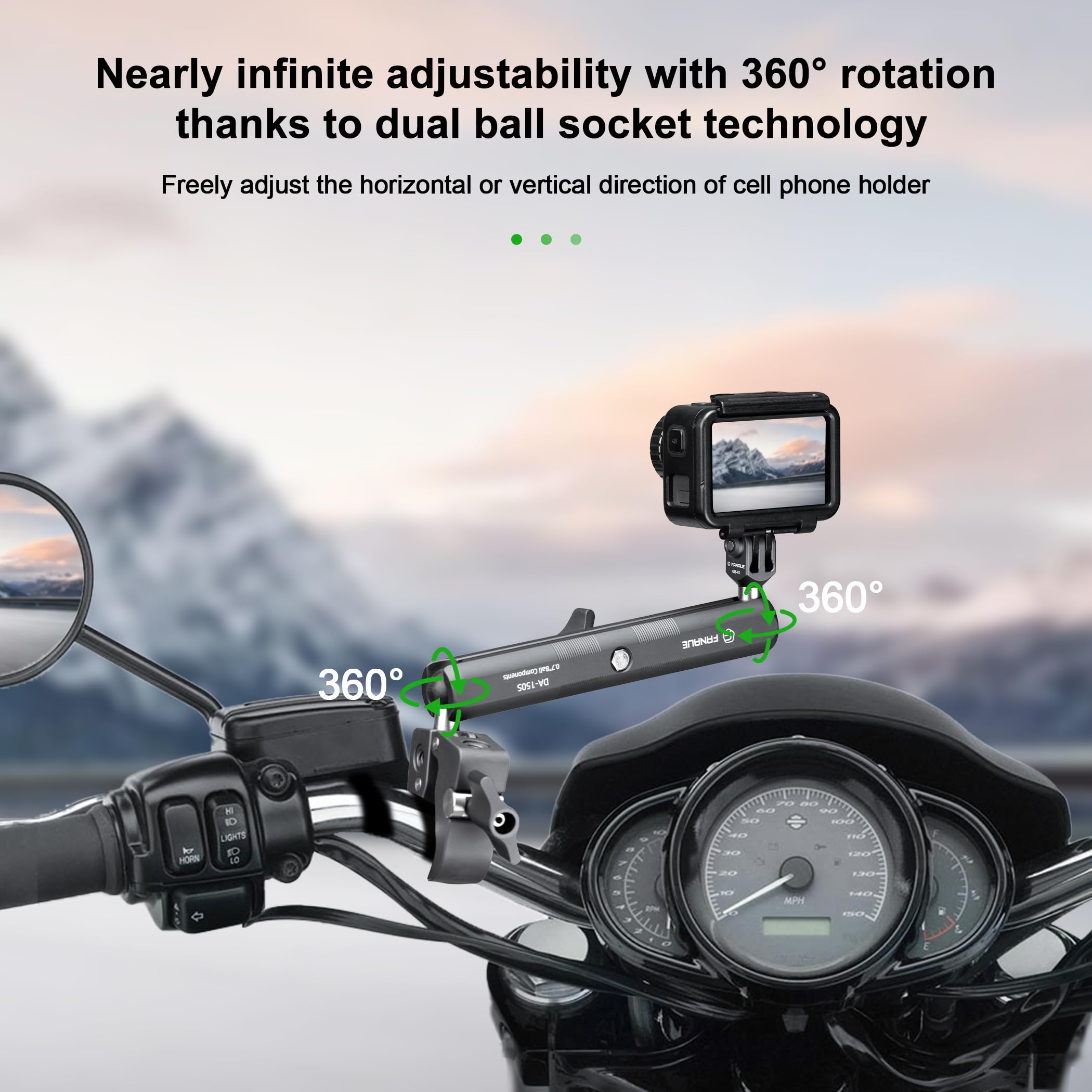 FANAUE Brazo de cabeza esférica de aluminio de 17 mm solo soporta conexiones de adaptador de cabeza de bola de 17 mm compatible con soporte RAM de bola de 17 mm y soporte de teléfono para motocicleta,