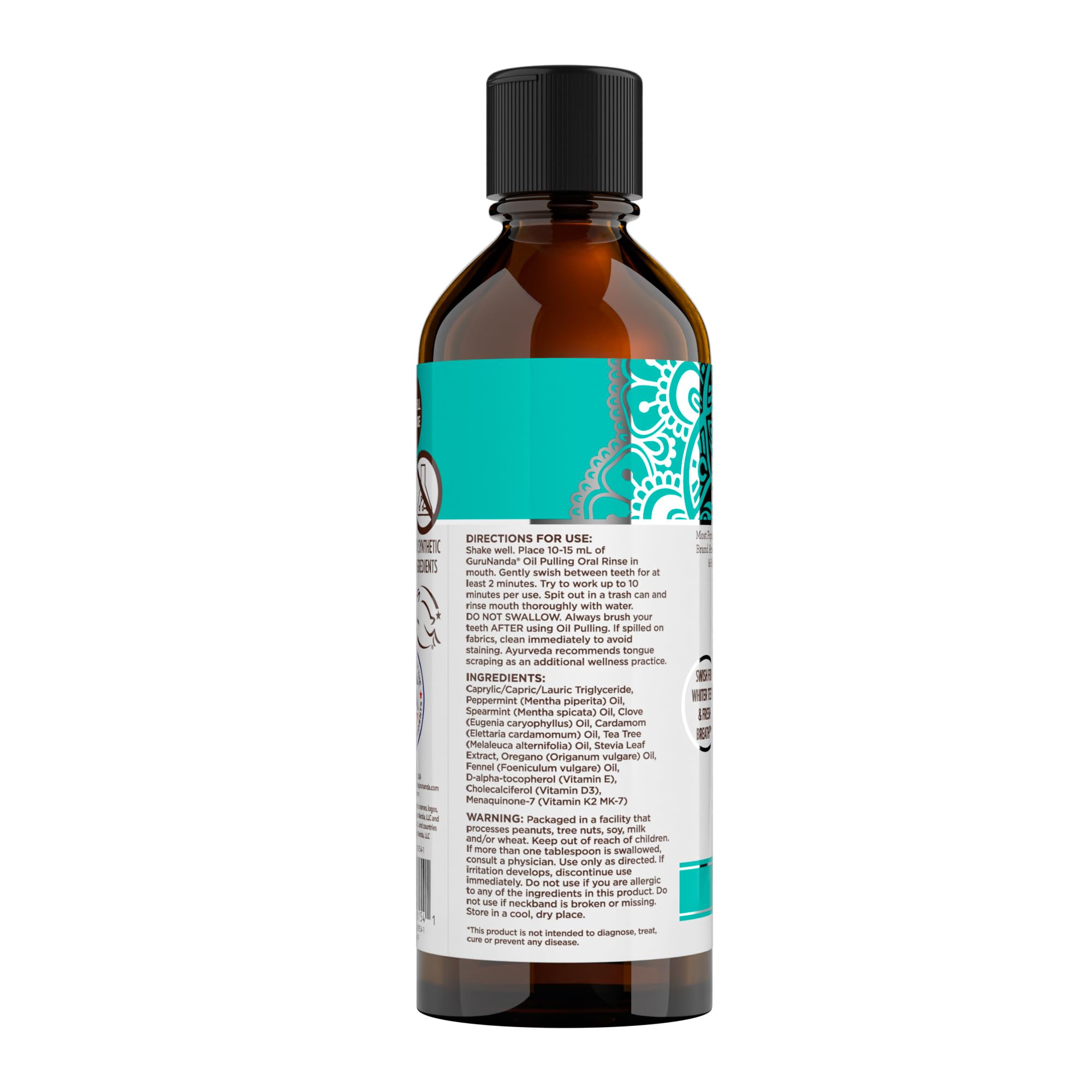 GuruNanda CocoMint Oil Pulling Mouthwash for Complete Oral Hygiene, 7 Essential Oils & Vitamins for Happy Teeth & Gums & Fresh Breath , Alcohol-Free, 8 oz: 8 Fl Oz (Pack of 1) 1 Pack