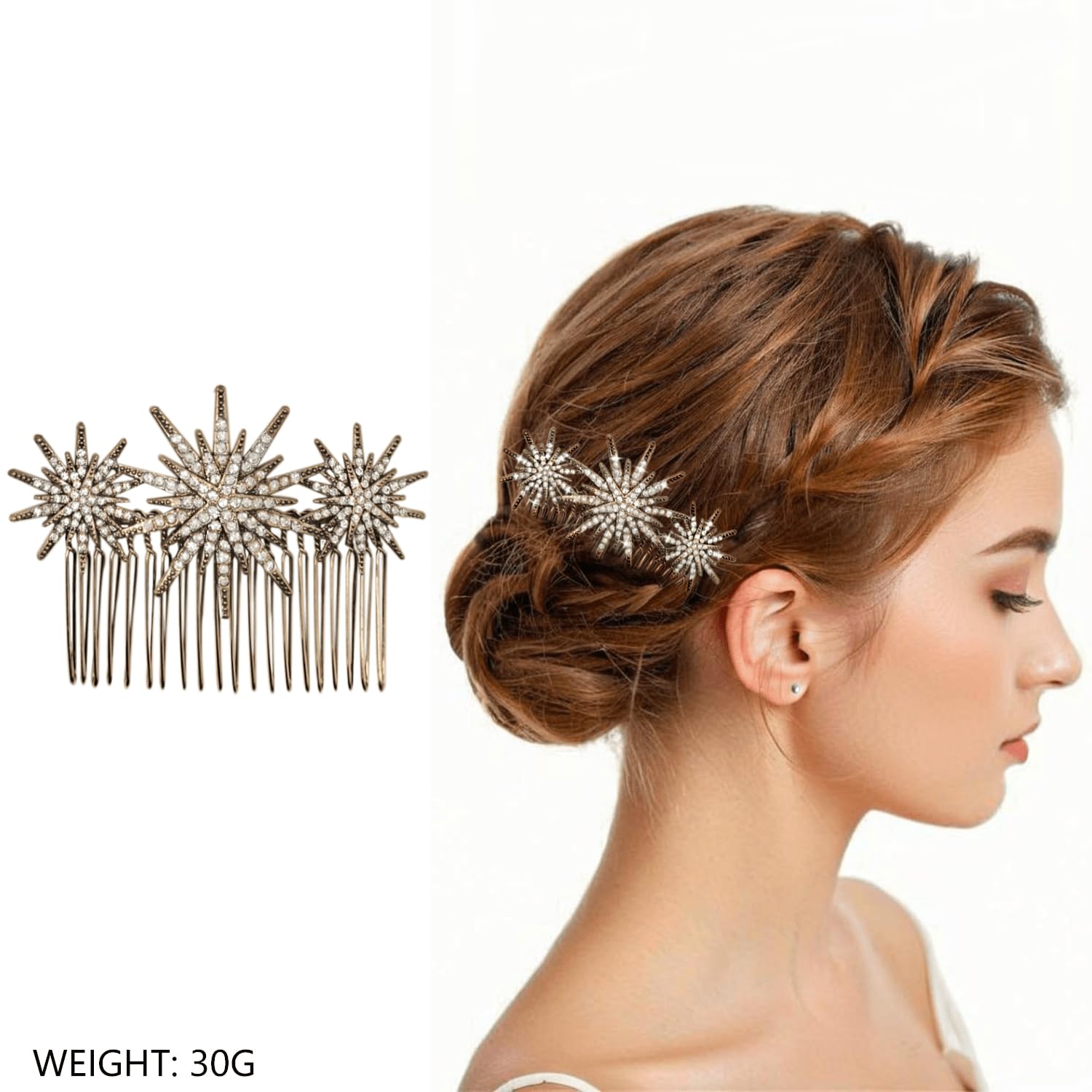 Vintage Hair Comb Style to Set Hairstyle Fan w/Jewels Pre-owned Good Condition HA-0225 - Floral Hair Comb - Tiara, Diadem, French Twist  main image 3