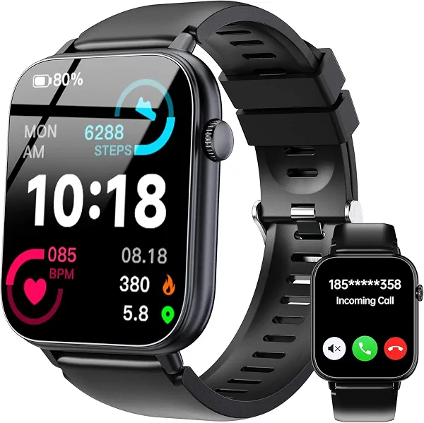 Smart Watch for Men Women, 1.83" HD Touch Screen Fitness Tracker with Answer/Make Calls, 100+ Sport Modes, 24/7 Heart Rate/Sleep/SpO2 Monitor, IP68 Waterproof Smartwatch for Phone Android iOS (Black)