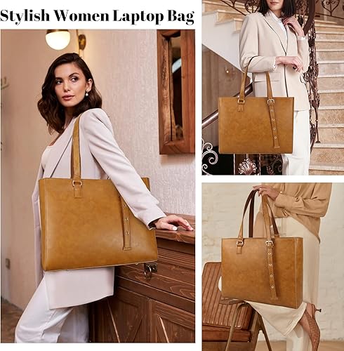 Miniatura 2 de CHIENTUNG Leather Laptop Tote Bag for Women Large Professional Briefcase Work Bag with 4 Compartments Up to 15.6 inch