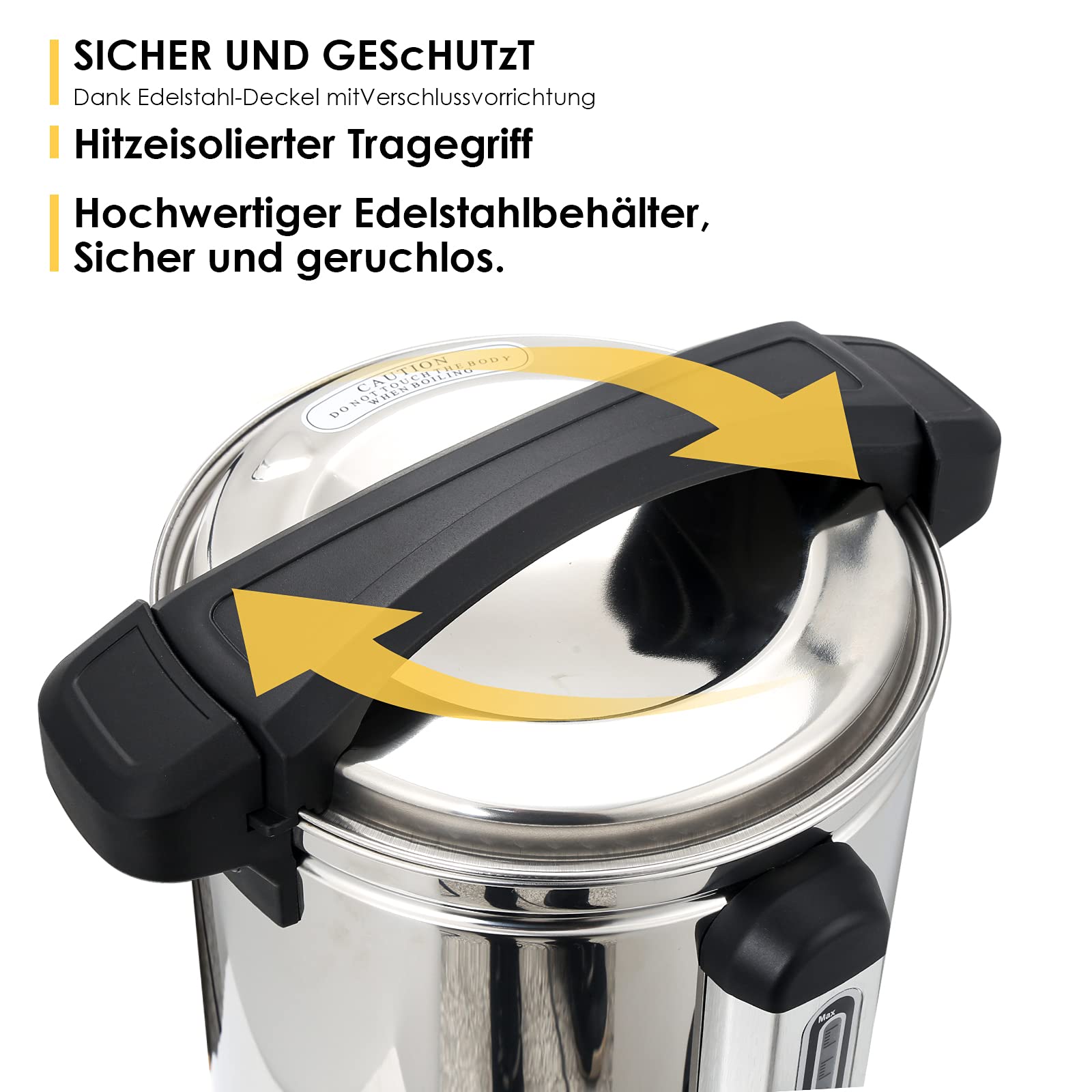 8,8L Glühweinkocher, Glühweinkessel Heißwasserspender aus Edelstahl, mit Auffangschale Zapfhahn Thermostat Füllstandanzeige, Glühwein Heißgetränkeautomat