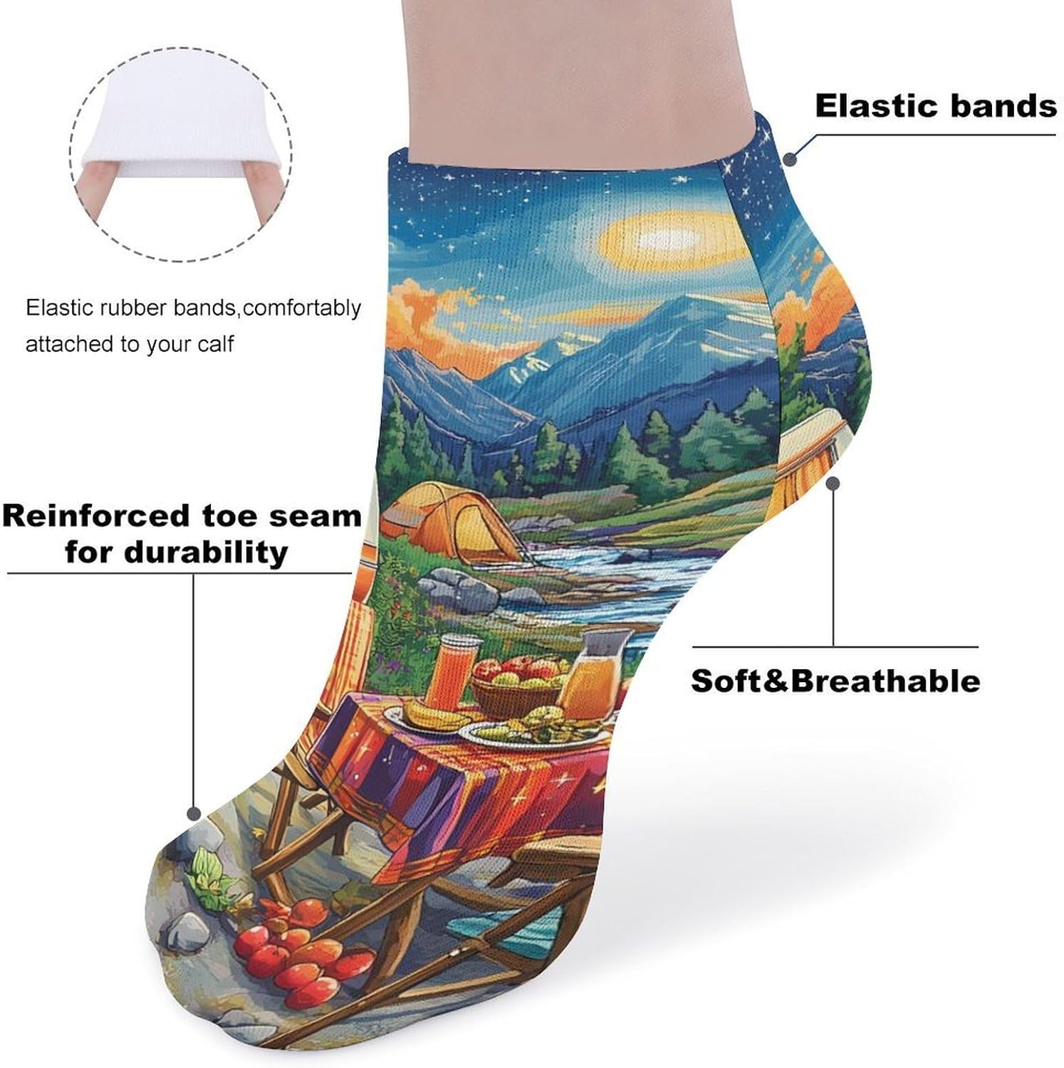 Camping And Sunset Mens Socks No Show Low Cut Ankle Sock for Sports