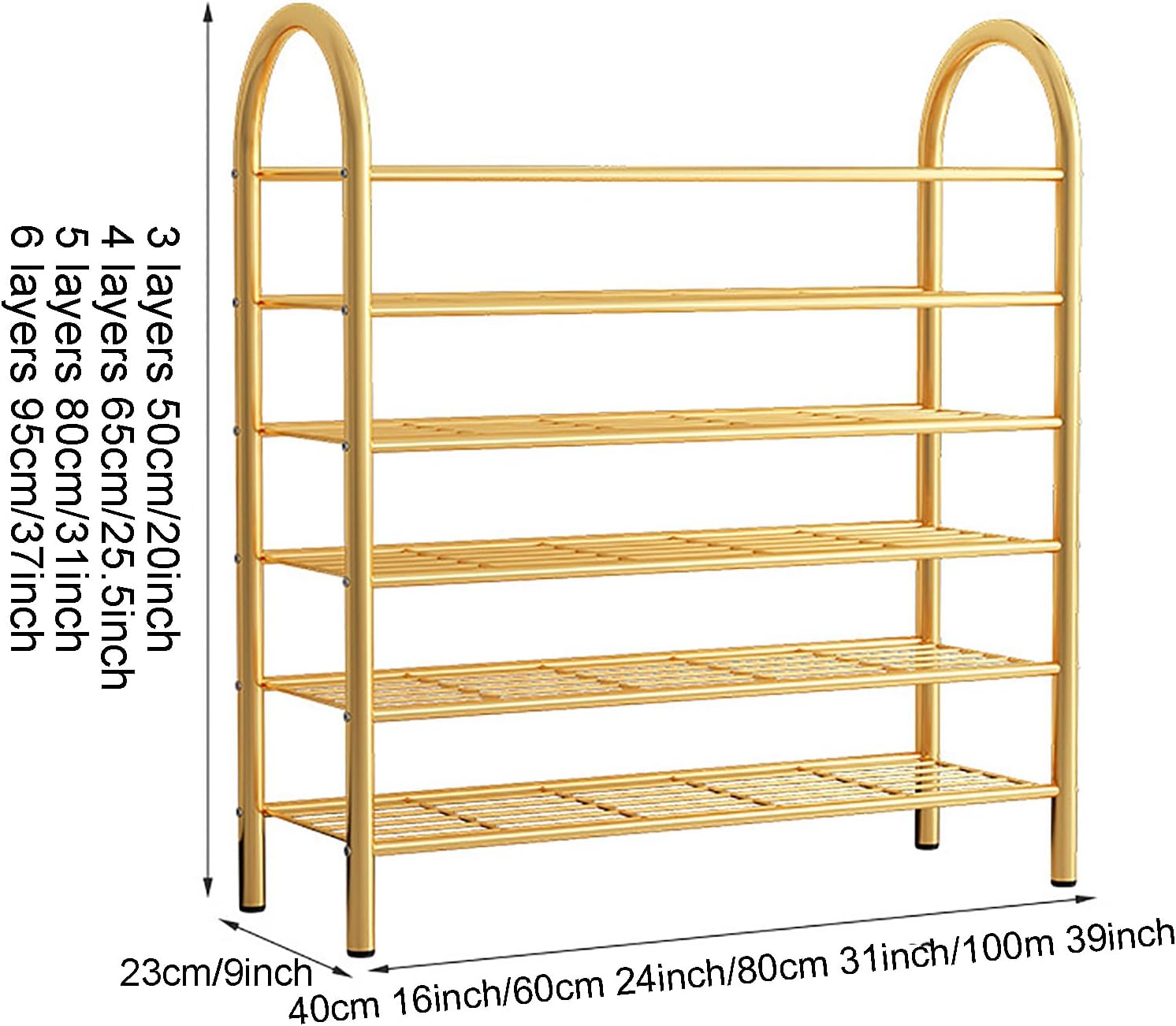 6 Tiers Metal Shoe Rack,Adjustable Shoe Organizer Sturdy Shoe Shelf Free Standing Shoe Storage Rack for Entryway Closet Bedroom,Holds 20-30 Pairs Shoes(60x23x50cm(24x9x20inch), Gold)