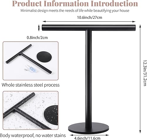 Vista 23 de Toallero de mano de baño, soporte para toallero en forma de T, acero inoxidable SUS304, acabado cepillado, barra de torre para baño, cocina, tocador