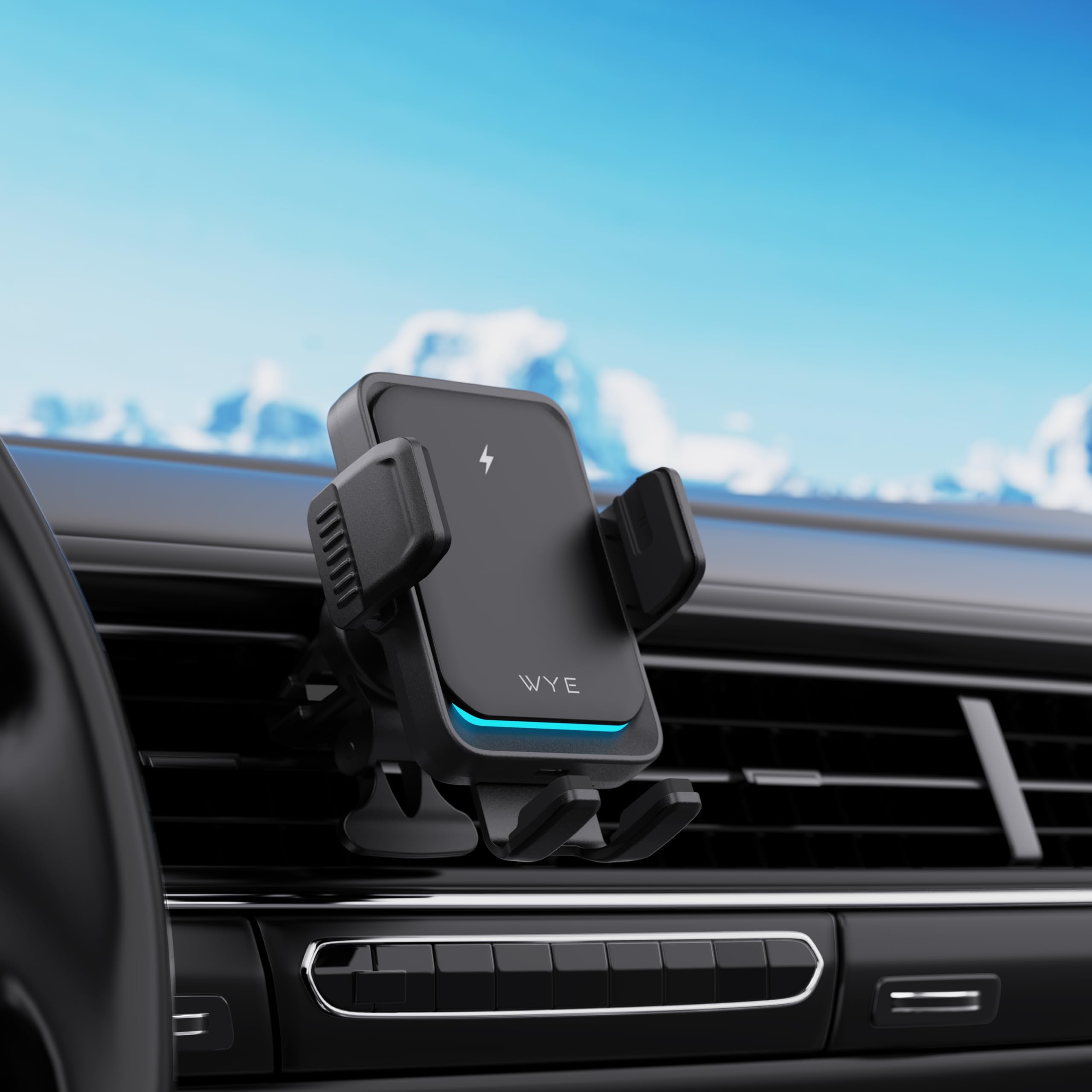 WYE Supporto per telefono per caricabatterie da auto wireless da 15 W per montaggio sulla bocchetta dell'aria, supporto per auto a ricarica rapida con connettività USB-C per smartphone Qi - Nero