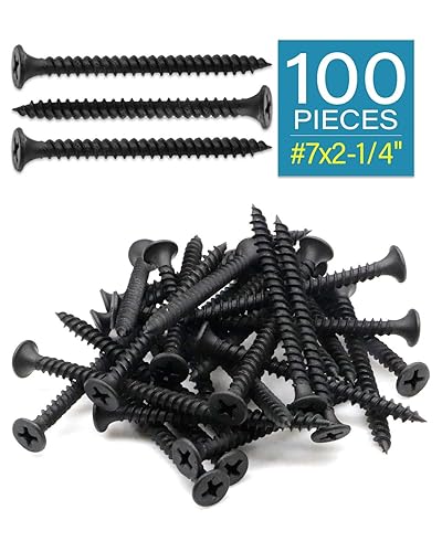 Miniatura 2 de Tornillos Phillips para paneles de yeso de cabeza plana #7 x 2-14 pulgadas, rosca fina, punta afilada, acero al carbono 1022A, fosfato negro
