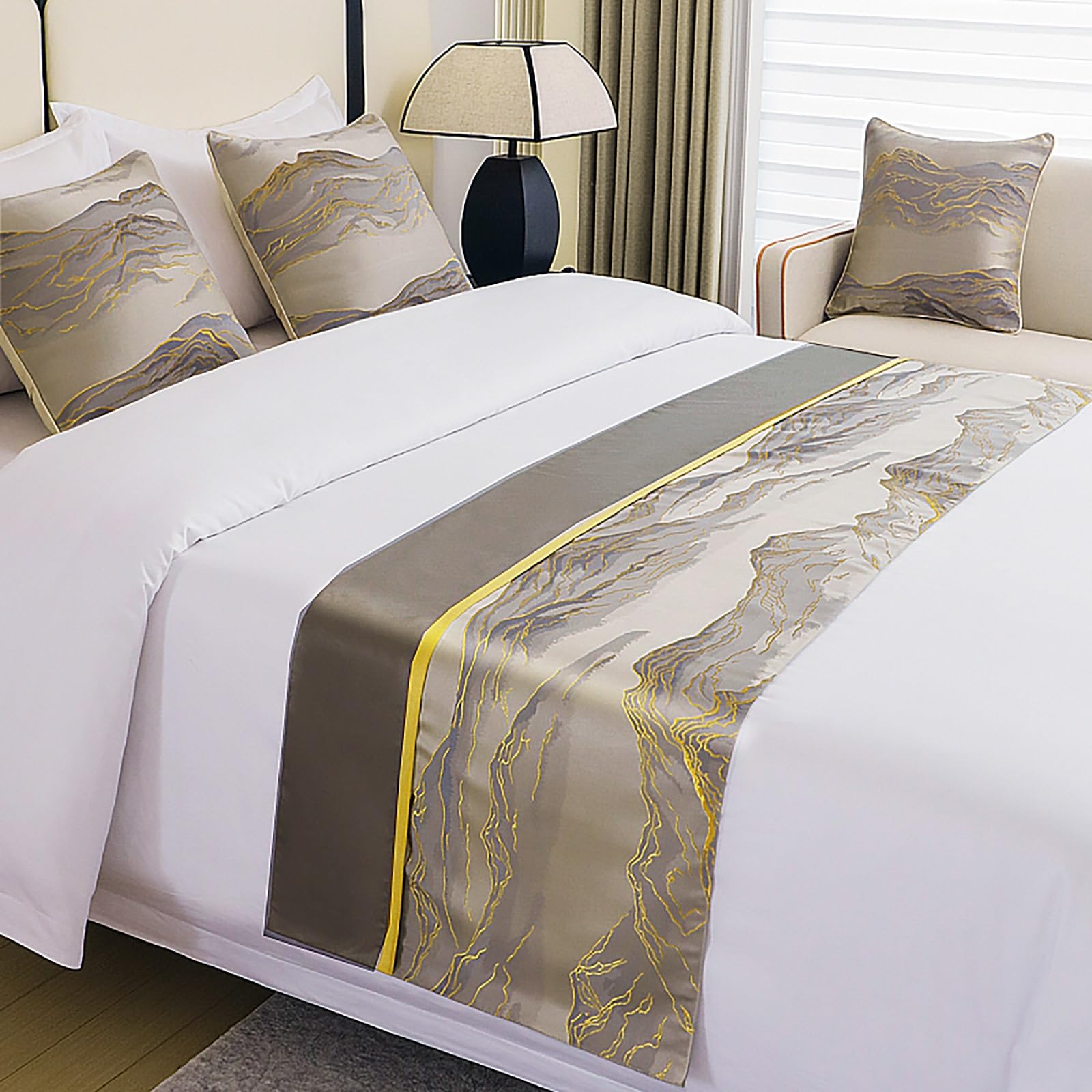 Cubrecama gris de 50x180 cm estilo bufanda decorativa para cama de hotel y dormitorio