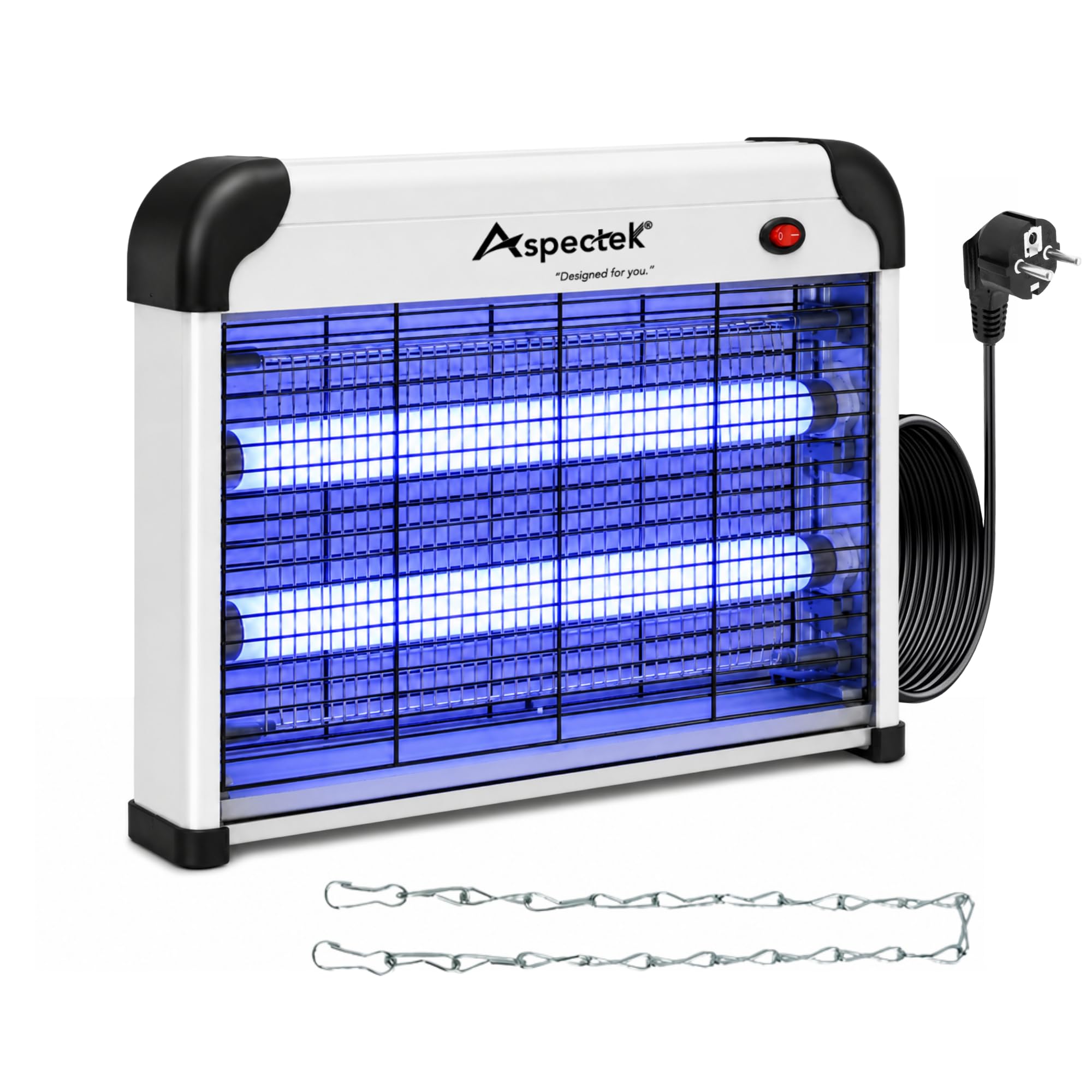 Aspectek Zanzariera Elettrica 20W Senza Lampadine, Lampada UV Anti Zanzare Per Interni Ed Esterni Coperti, Trappola Per Mosche, Tarme, Moscerini, Casa, Garage, Patio, Catena, Vassoio, Griglia