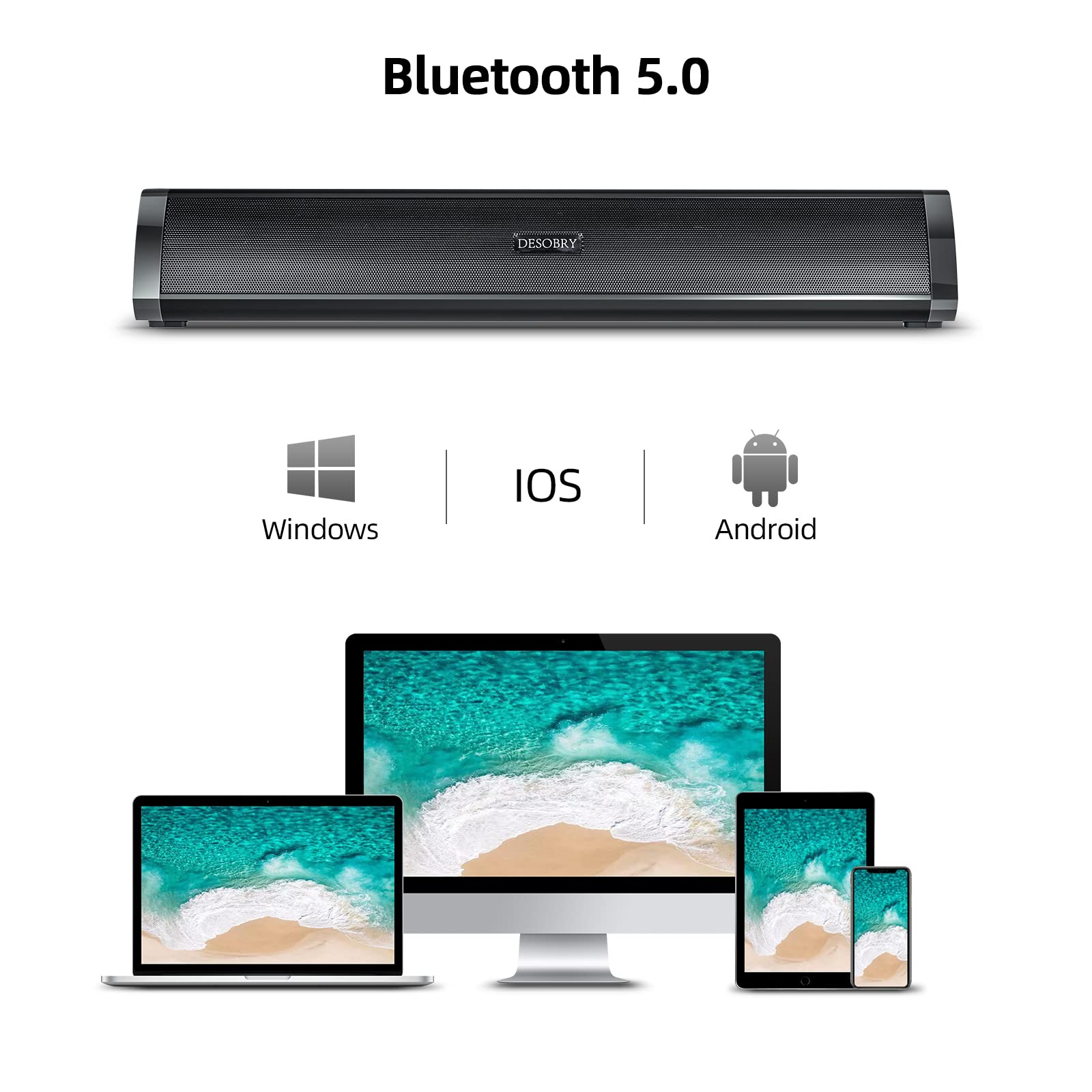 Buy Sound bar for TV with Bluetooth 5.0 50W Small Soundbar Compact Size 16inch Mini Soundbar