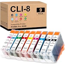 Remanufactured CLI8 Ink Cartridge Replacement for CAN CLI-8 Blakc and Color Multi Pack with Pro9000, Pro9000 Mark II Printers 9 Pack, 1 Set+1 Black
