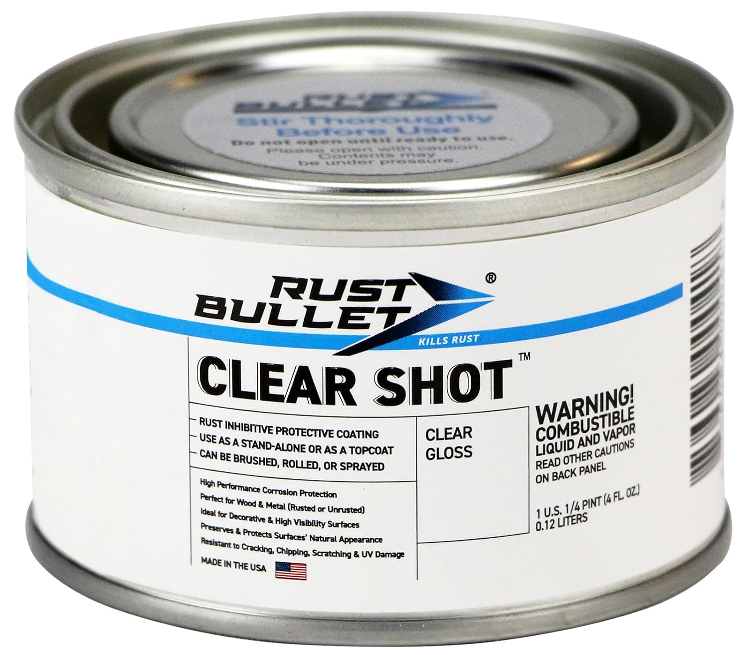 RUST BULLET Clear Shot - Clear Gloss - 1 Quart - Clear Coat for Automotive, Wood, & Metal Projects, UV Resistant Coating Won't Crack, Chip, Peel or Yellow