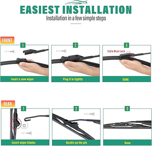 Vista 220 de 26" 20" 16" Windshield Wiper Blades Replacement for Dodge Grand Caravan 2008-2020 / Chrysler Town & Country 2008-2016 Premium All Weather Front Rear