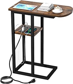 eiskah C Shaped End Table with Charging Station, Side Table for Living Room & Bedroom, Couch Laptop Table with USB Ports & Type-C Fast Charging Port, Snack Tray Table for Couch & Bed
