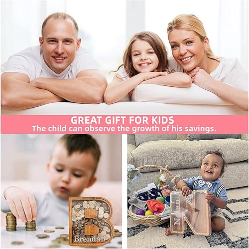 Miniatura 3 de Alcancía de madera, letras personalizadas, banco de dinero para niños, caja de dinero grabada con texto, alcancía de madera, regalo para niños,