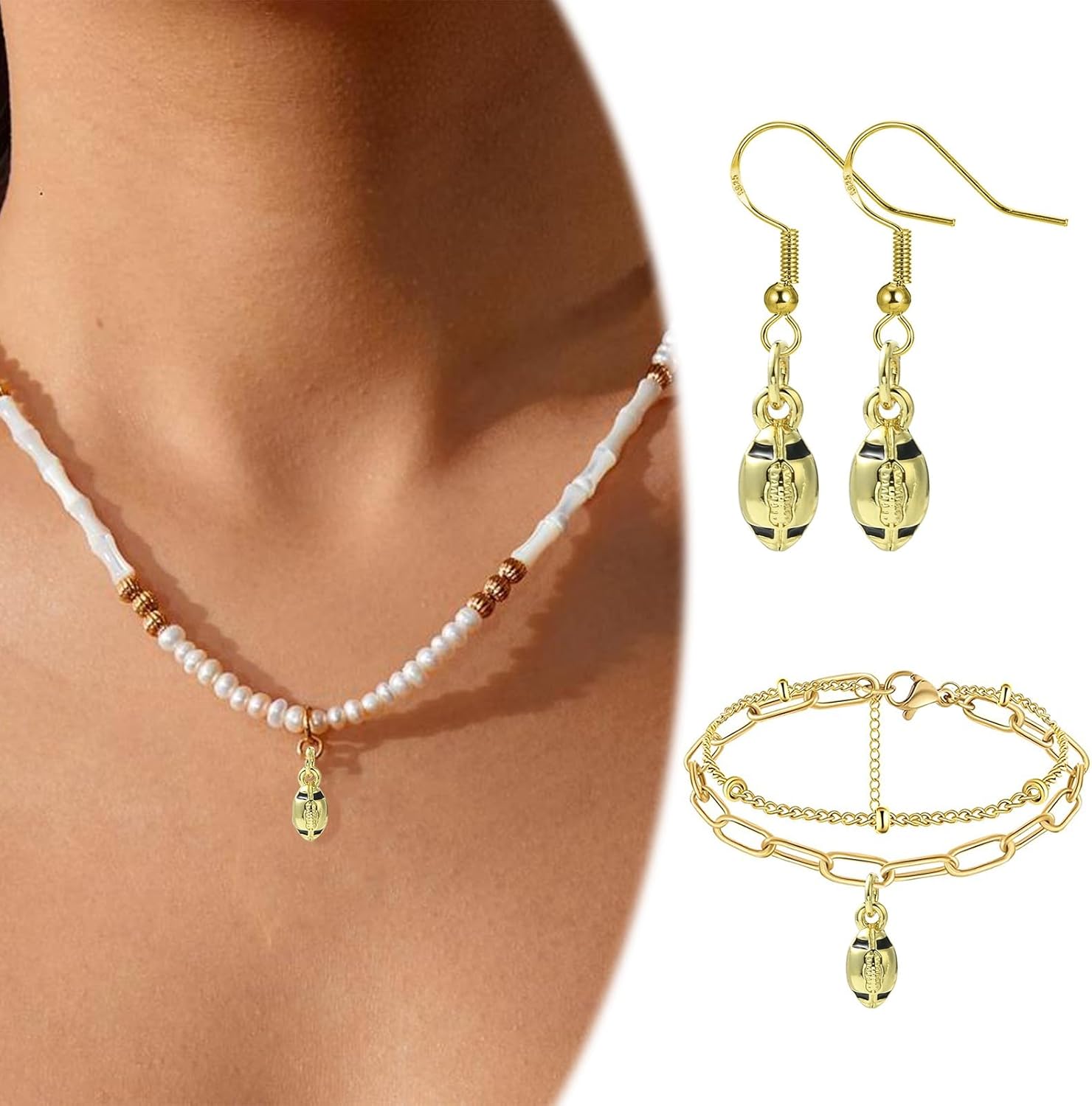 KitBeads 10Pcs Gold Plated Football Charms Brass Enamel Rugby Ball Sport Charms for Jewelry Making Bracelets Necklaces Earrings Keychains Crafts - Image 7