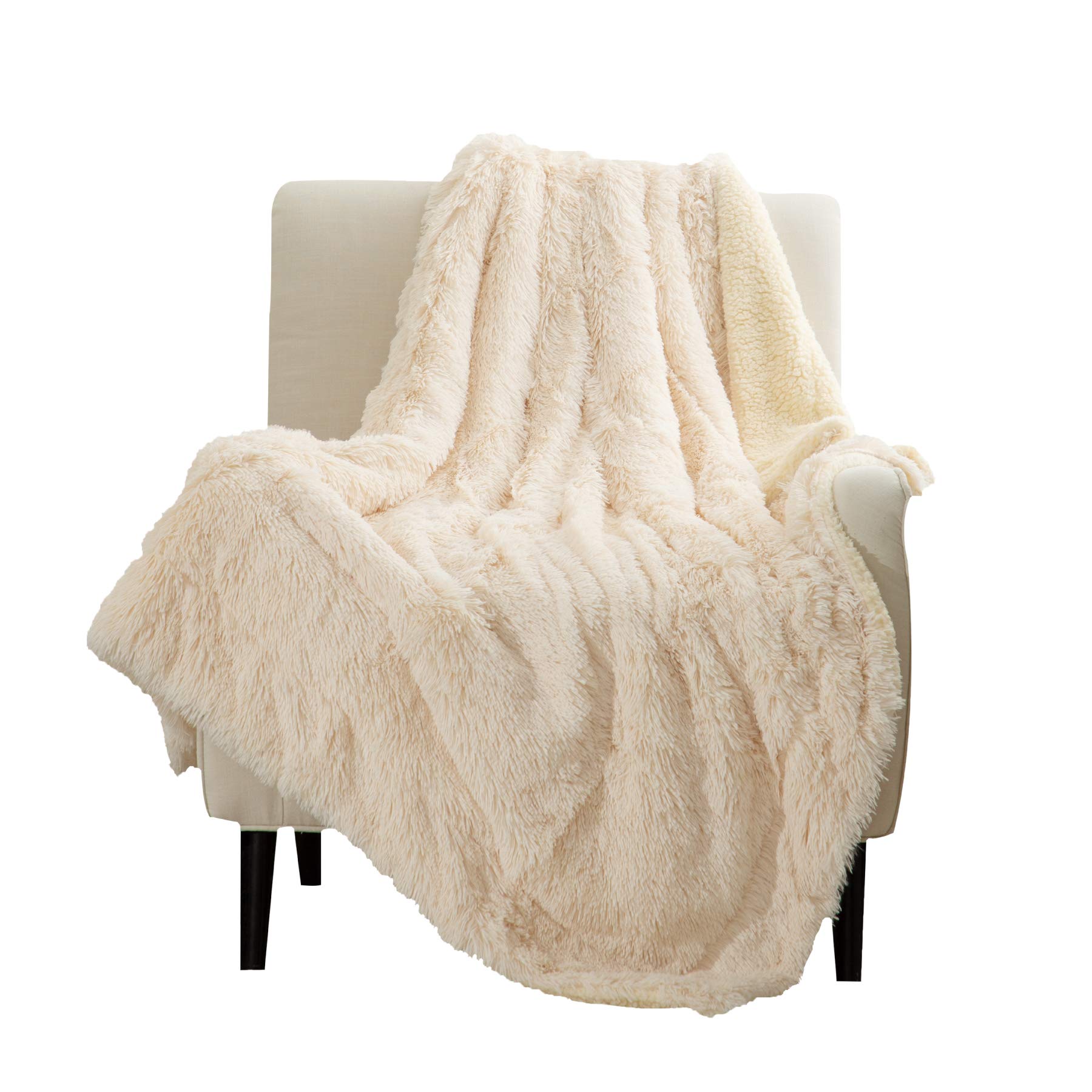 Bedsure Soft Fuzzy Faux Fur Sherpa Fleece Throw Blankets Cream- Warm Thick Fluffy Plush Cozy Reversible Shaggy Blanket for...