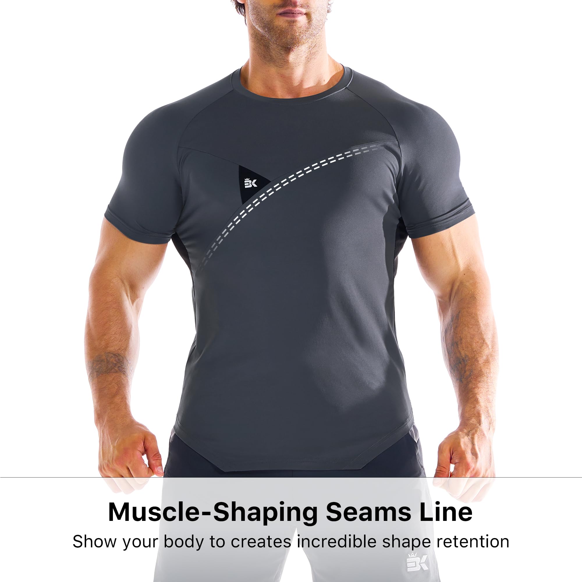 BROKIG Camiseta de gimnasio irregular para hombre, camiseta deportiva de ajuste muscular, camiseta de secado rápido, camiseta transpirable para correr