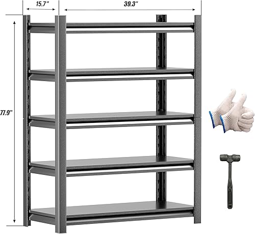 Miniatura 3 de Estantería de garaje de 78 pulgadas de alto, estantes de almacenamiento resistentes de 3000 bls, estantería de metal ajustable de 5 niveles fácil de